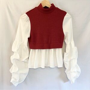 By Anthropologie Layered Sweater Vest Embroidered Sleeves Peplum Top Size XXS